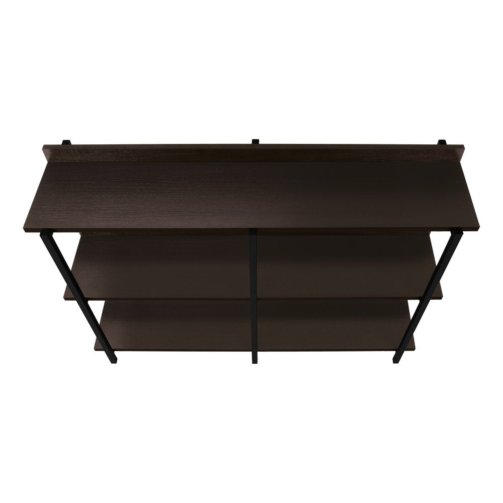 47" Brown and Black Wood and Metal Frame Console Table With Three Shelves