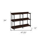 47" Brown and Black Wood and Metal Frame Console Table With Three Shelves