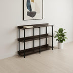 47" Brown and Black Wood and Metal Frame Console Table With Three Shelves