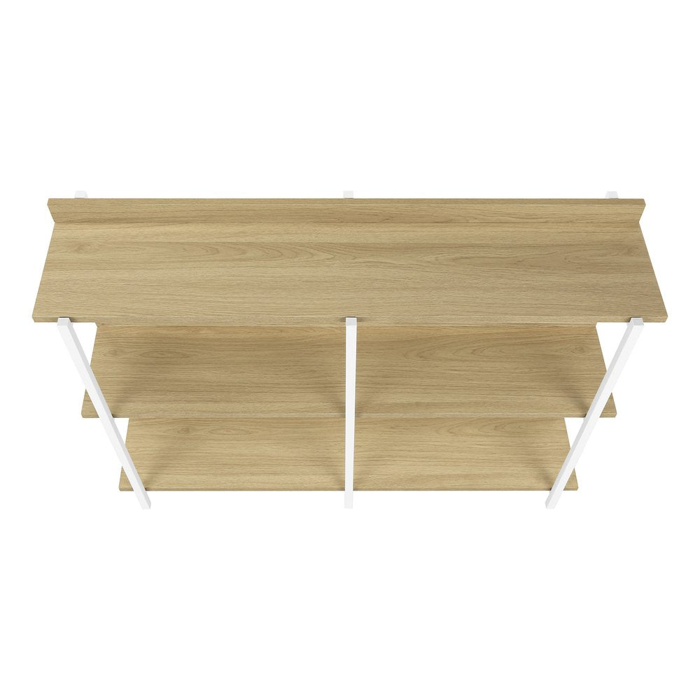 47" Natural and White Wood and Metal Frame Console Table With Three Shelves
