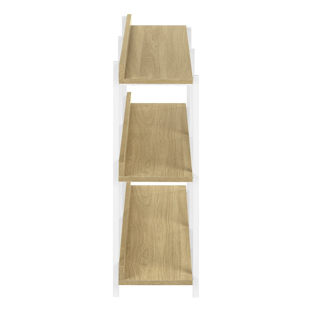 47" Natural and White Wood and Metal Frame Console Table With Three Shelves