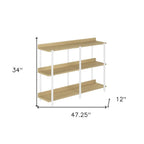 47" Natural and White Wood and Metal Frame Console Table With Three Shelves