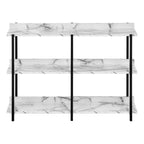47" White and Black Wood and Metal Faux Marble Console Table With Three Shelves