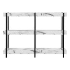 47" White and Black Wood and Metal Faux Marble Console Table With Three Shelves
