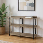 47" Taupe and Black Wood and Metal Frame Console Table With Three Shelves