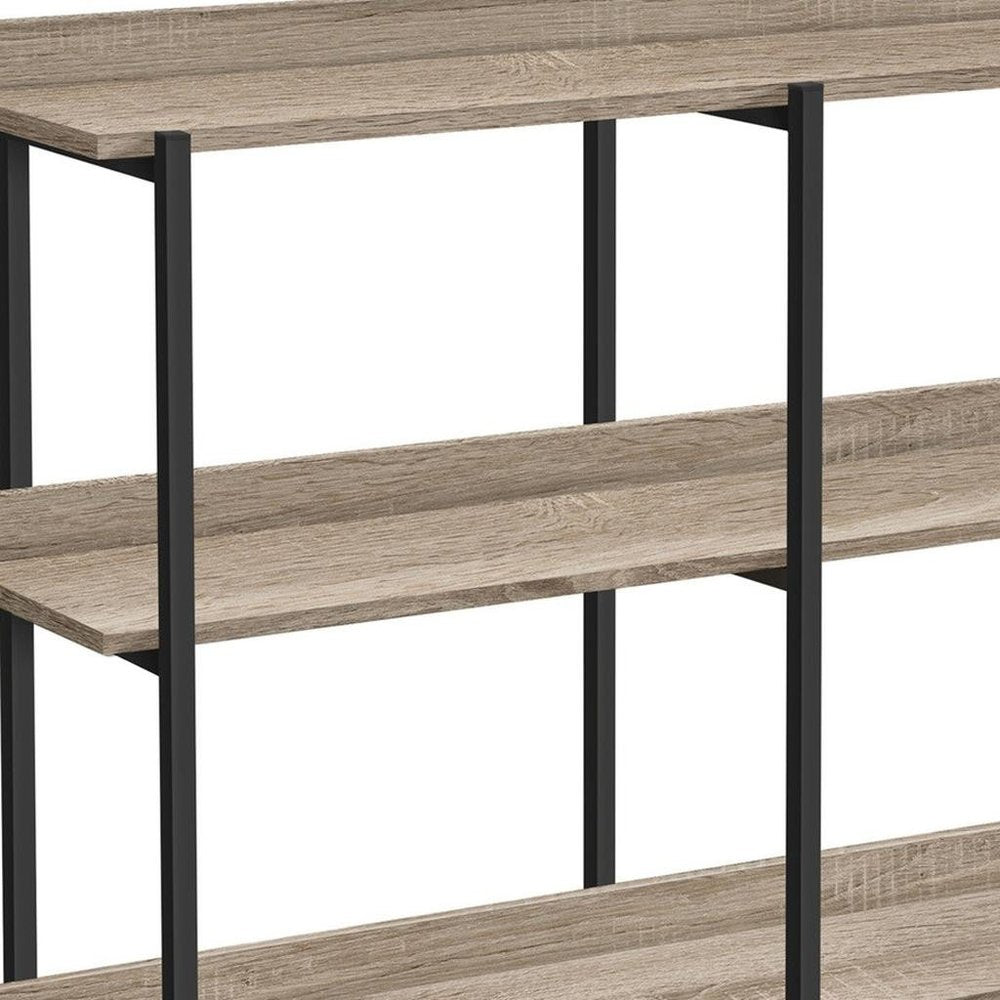 47" Taupe and Black Wood and Metal Frame Console Table With Three Shelves