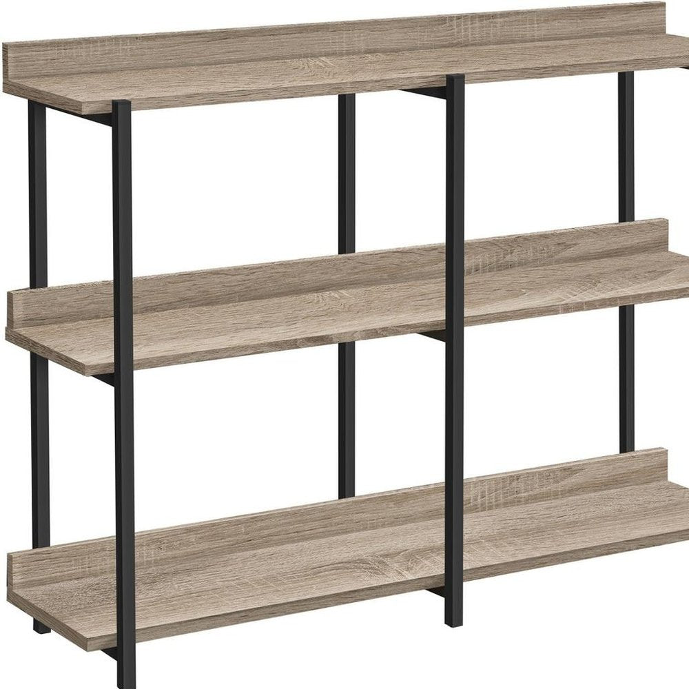 47" Taupe and Black Wood and Metal Frame Console Table With Three Shelves