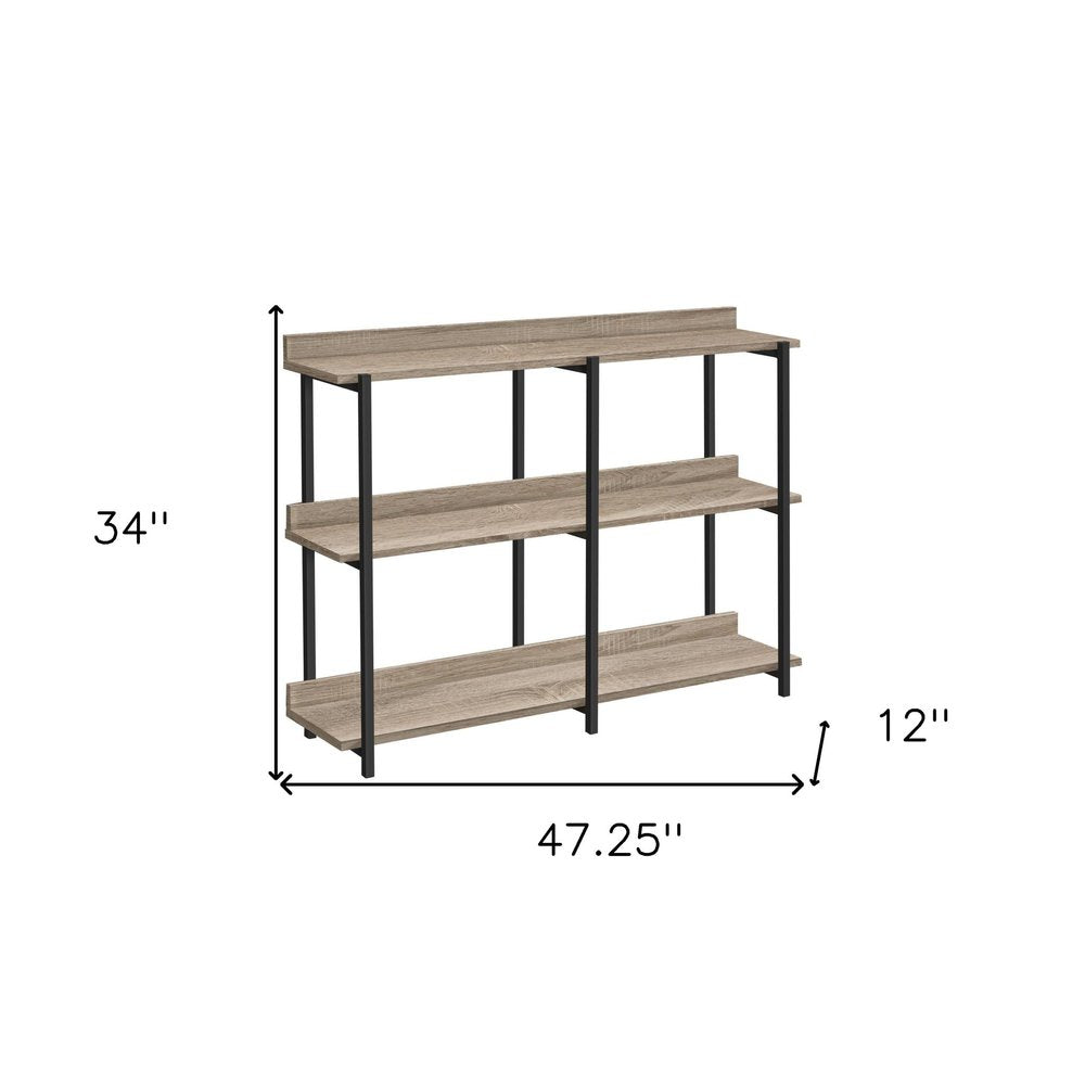 47" Taupe and Black Wood and Metal Frame Console Table With Three Shelves