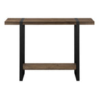 47" Brown and Black Wood and Metal Distressed Sled Console Table With Shelf