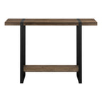 47" Brown and Black Wood and Metal Distressed Sled Console Table With Shelf