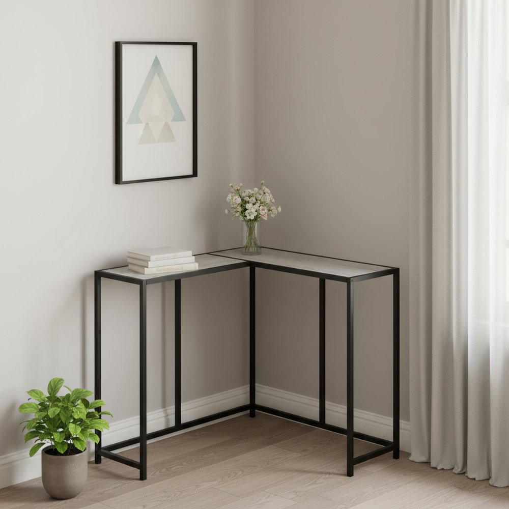 36" Gray and Black Wood and Metal Frame Console Table