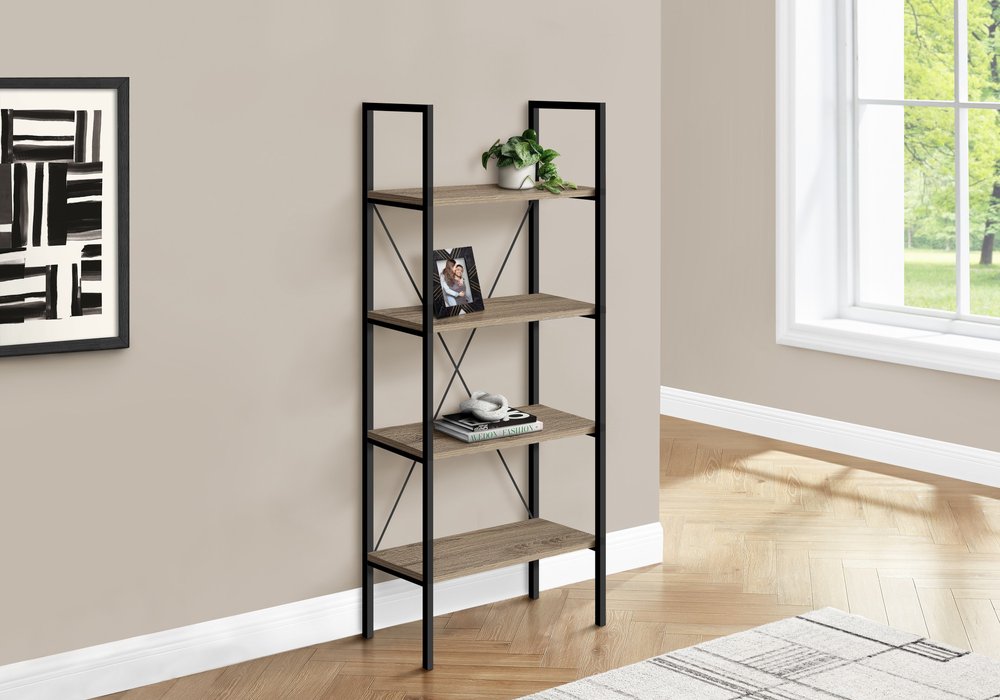 48" Taupe Metal and Wood Four Tier Etagere Bookcase