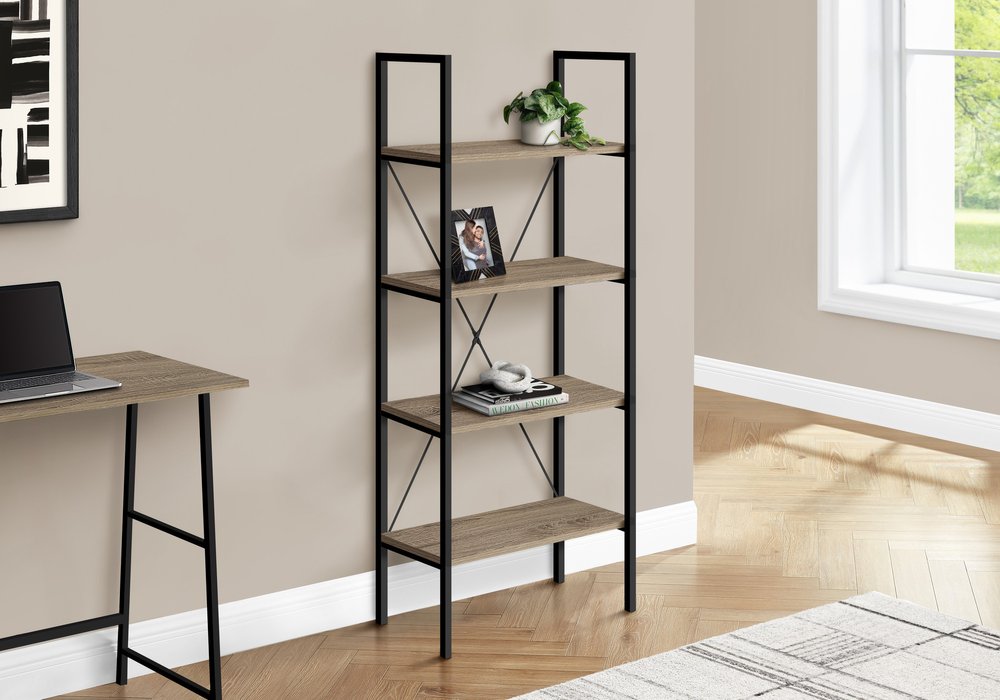 48" Taupe Metal and Wood Four Tier Etagere Bookcase