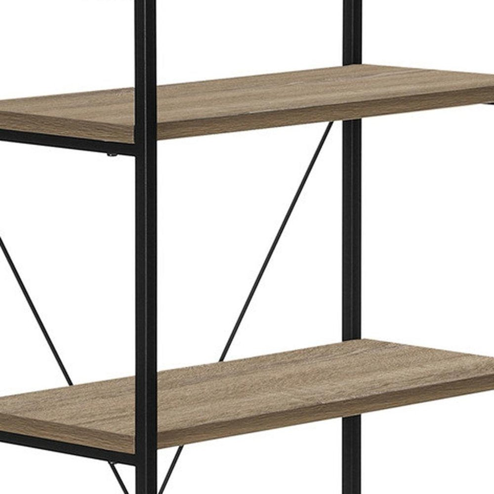 48" Taupe Metal and Wood Four Tier Etagere Bookcase