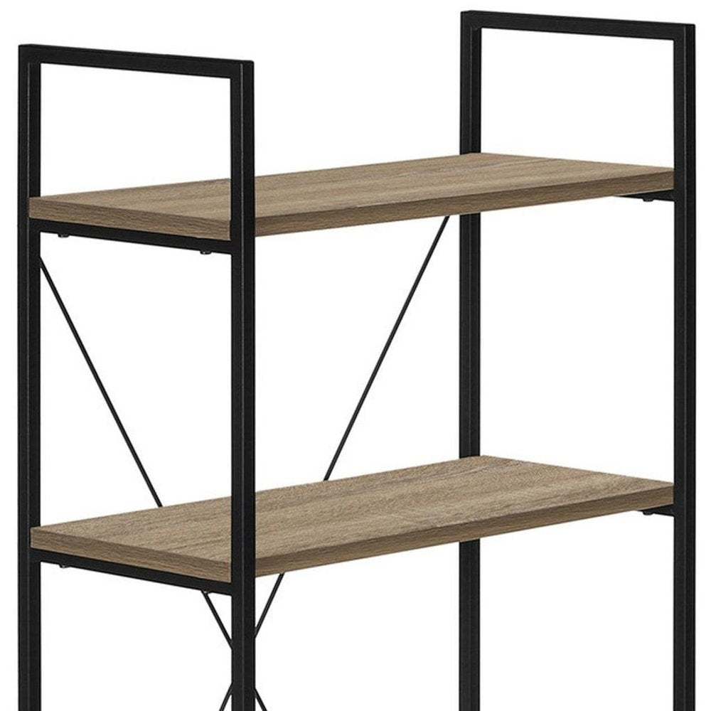 48" Taupe Metal and Wood Four Tier Etagere Bookcase