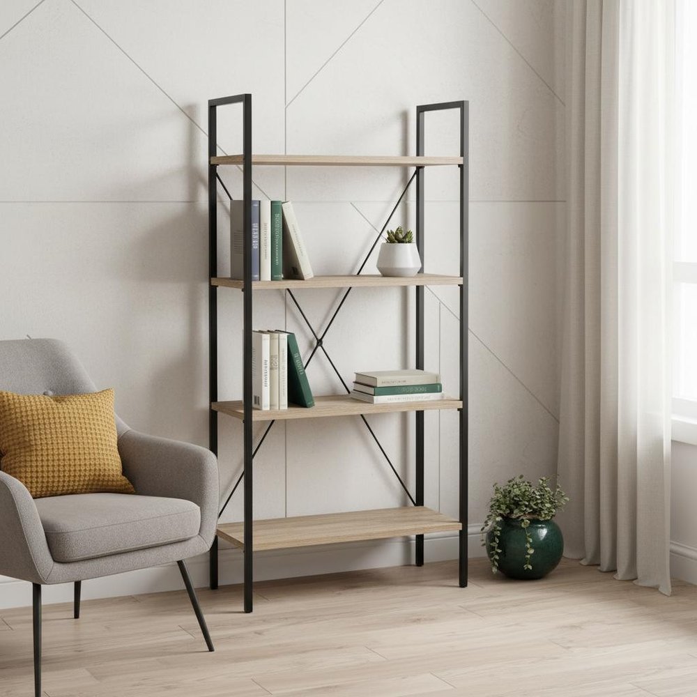 48" Taupe Metal and Wood Four Tier Etagere Bookcase