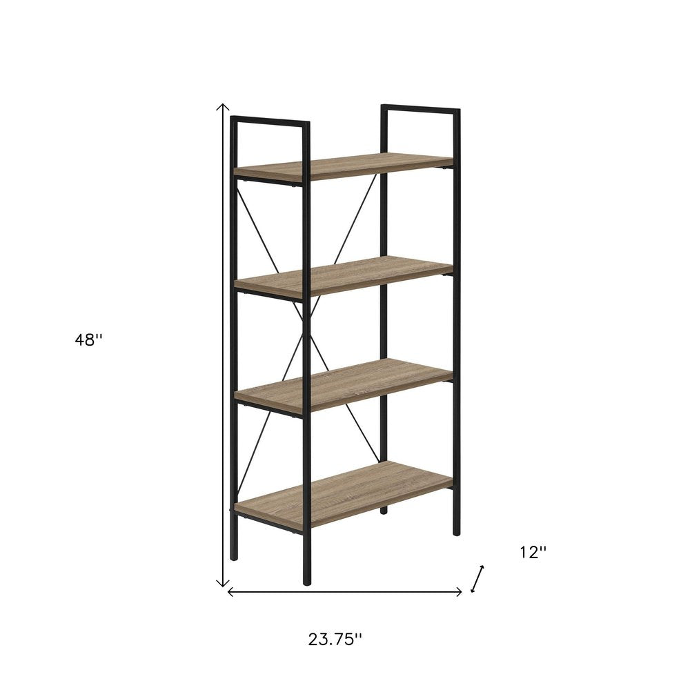 48" Taupe Metal and Wood Four Tier Etagere Bookcase