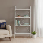 48" White Metal and Wood Four Tier Etagere Bookcase