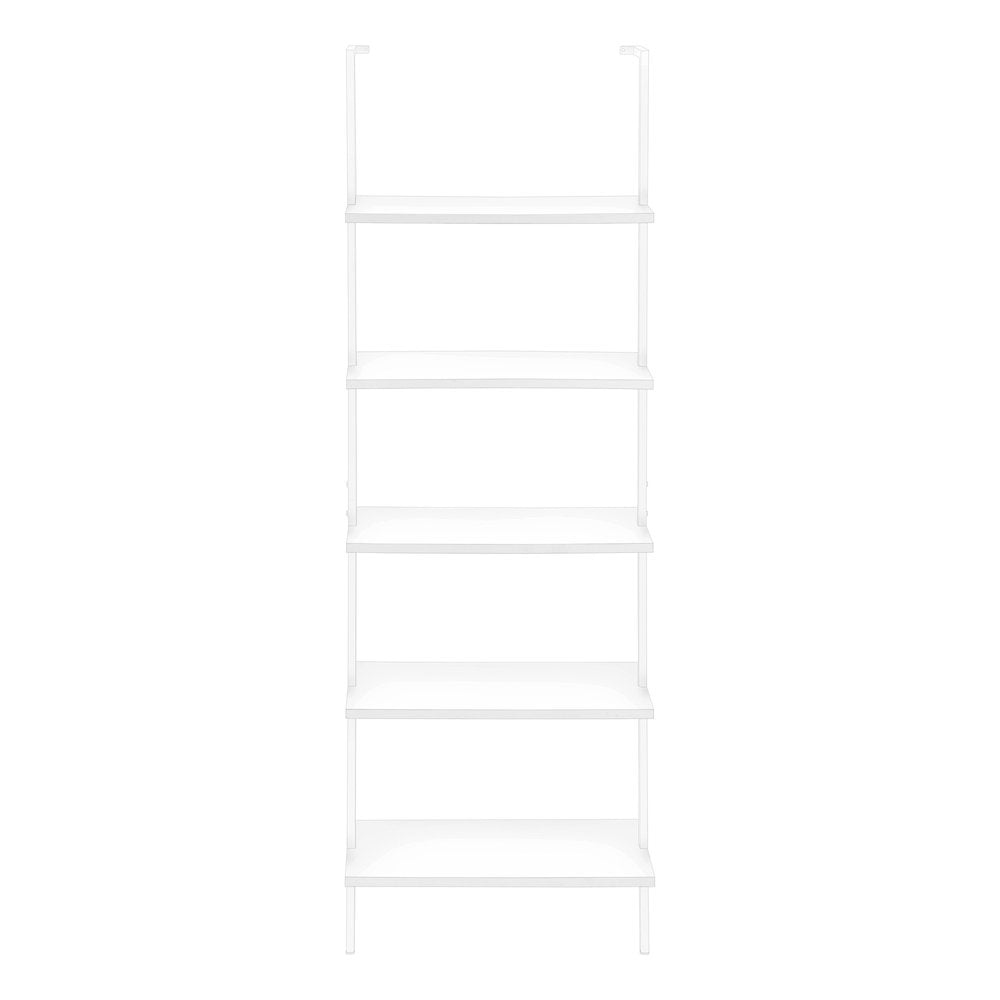 72" White Metal and Wood Five Tier Bookcase