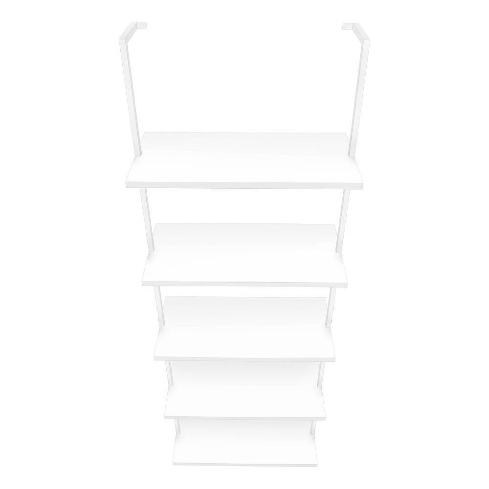72" White Metal and Wood Five Tier Bookcase