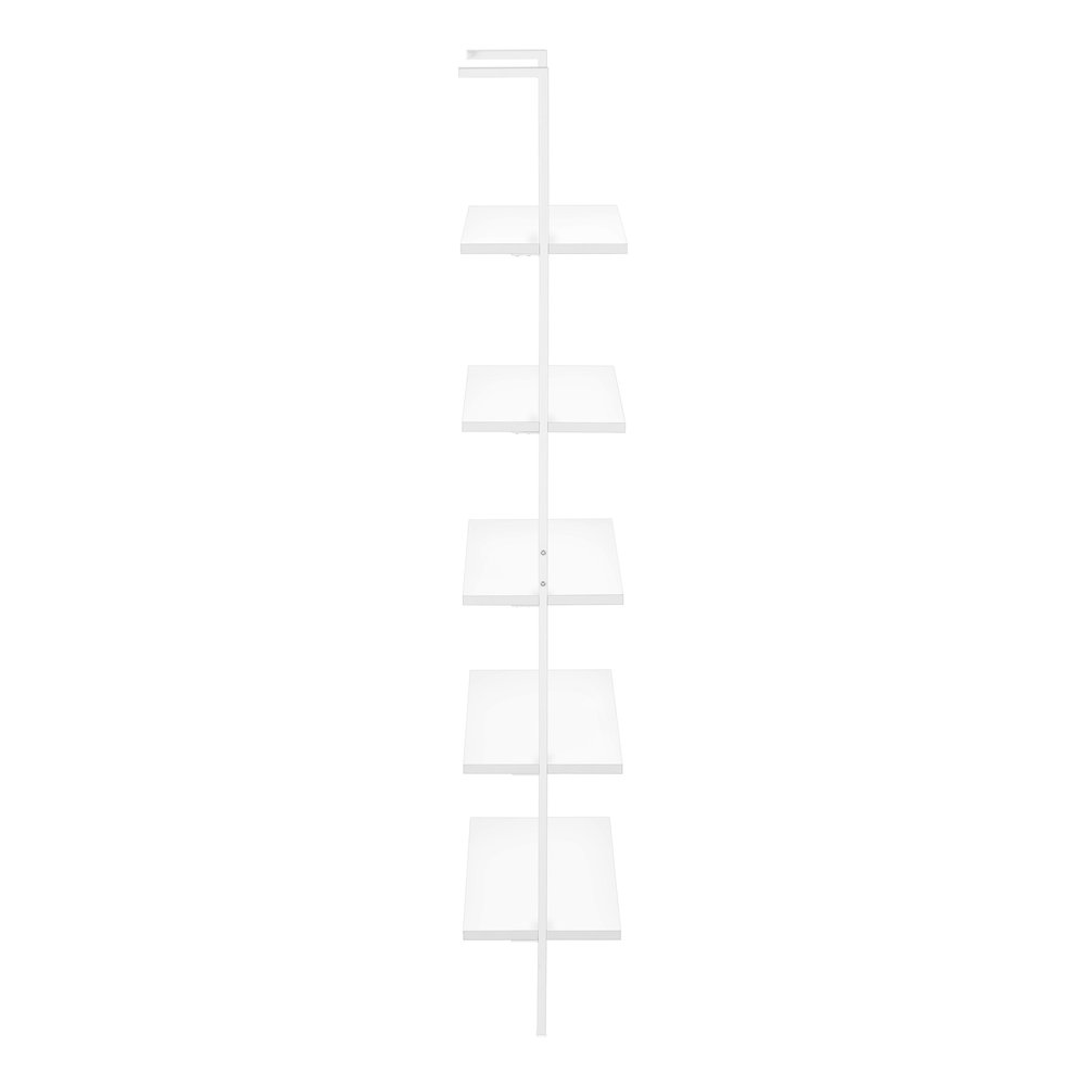 72" White Metal and Wood Five Tier Bookcase