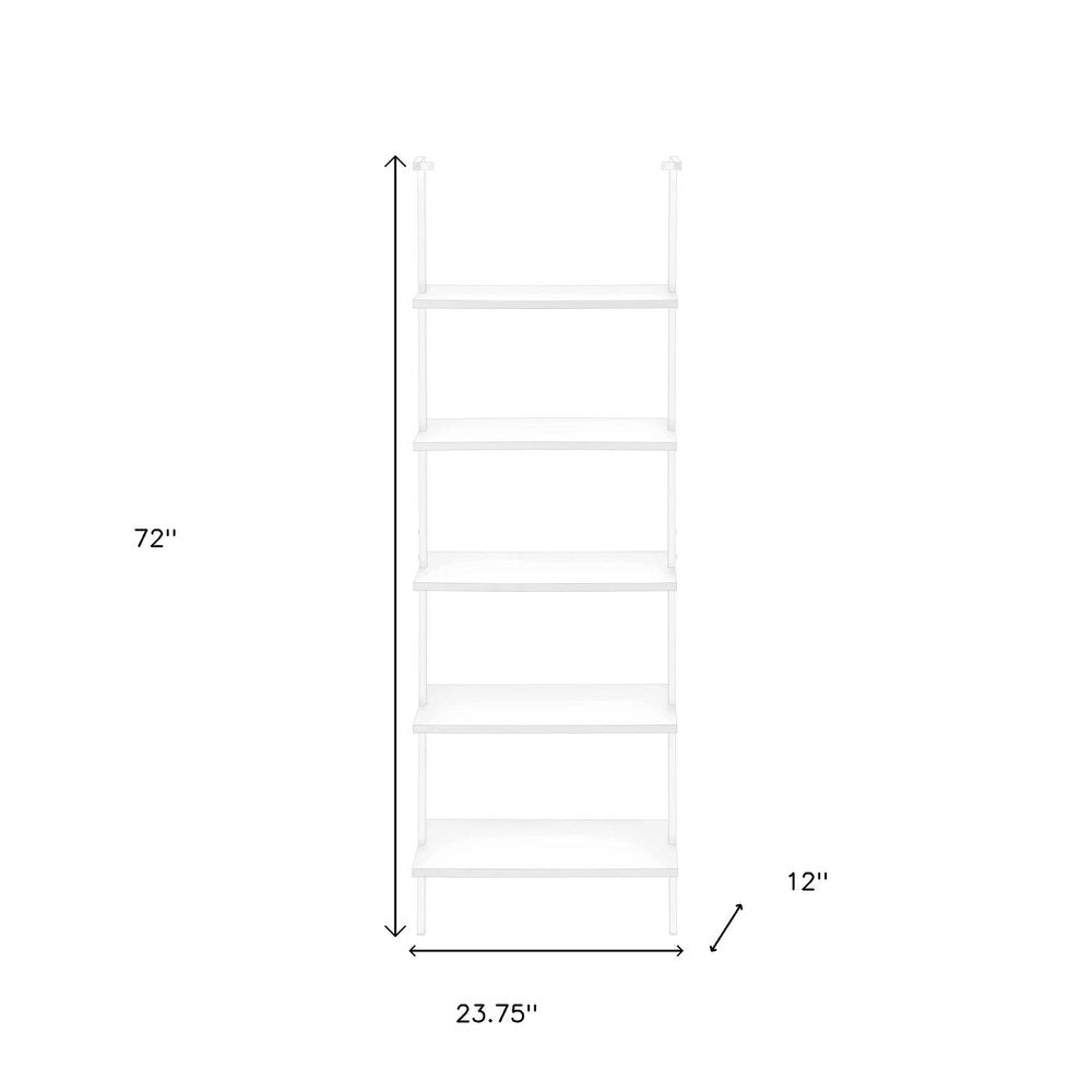 72" White Metal and Wood Five Tier Bookcase
