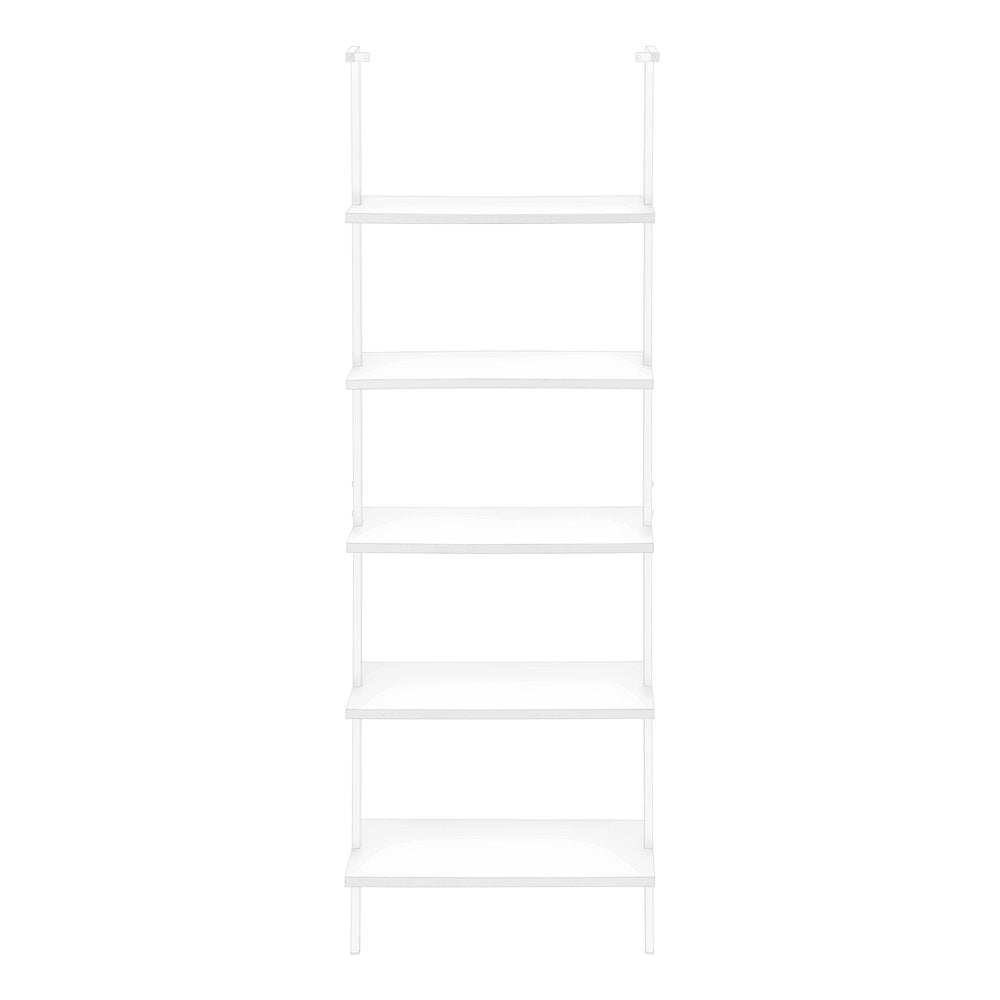 72" White Metal and Wood Five Tier Bookcase