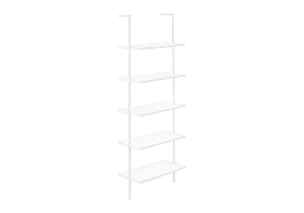 72" White Metal and Wood Five Tier Bookcase