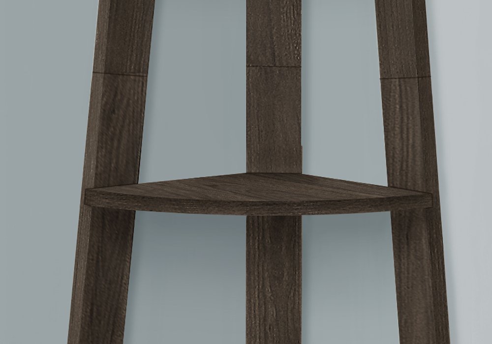 71" Oak Particle Board and Wood Five Tier Corner Bookcase
