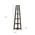 71" Oak Particle Board and Wood Five Tier Corner Bookcase