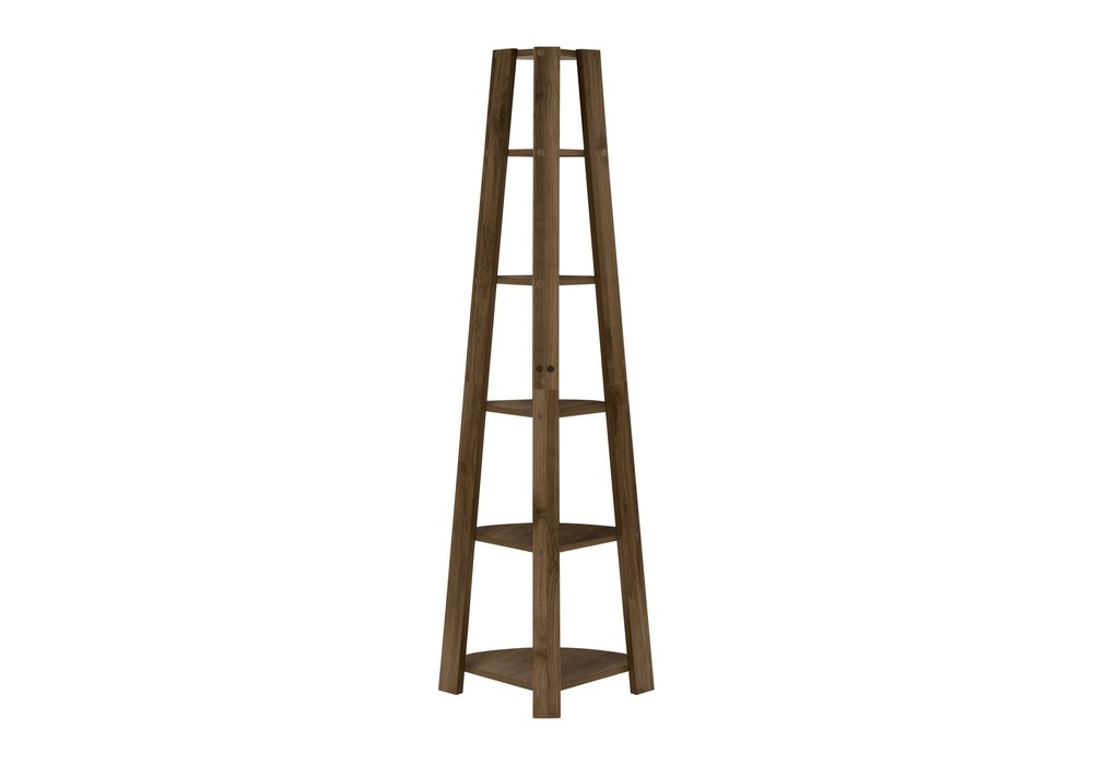 71" Dark Brown Wood Five Tier Corner Bookcase