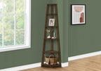71" Dark Brown Wood Five Tier Corner Bookcase