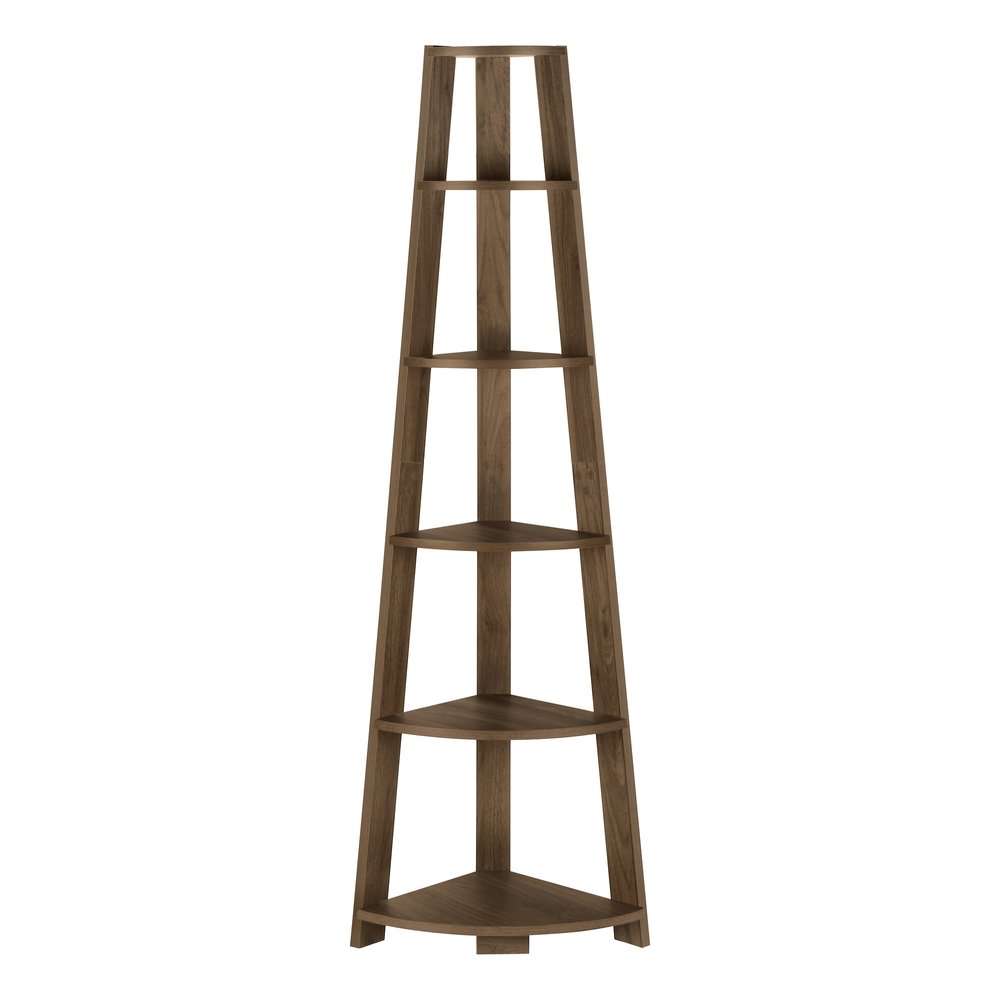 71" Dark Brown Wood Five Tier Corner Bookcase