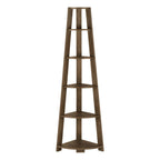 71" Dark Brown Wood Five Tier Corner Bookcase