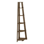 71" Dark Brown Wood Five Tier Corner Bookcase