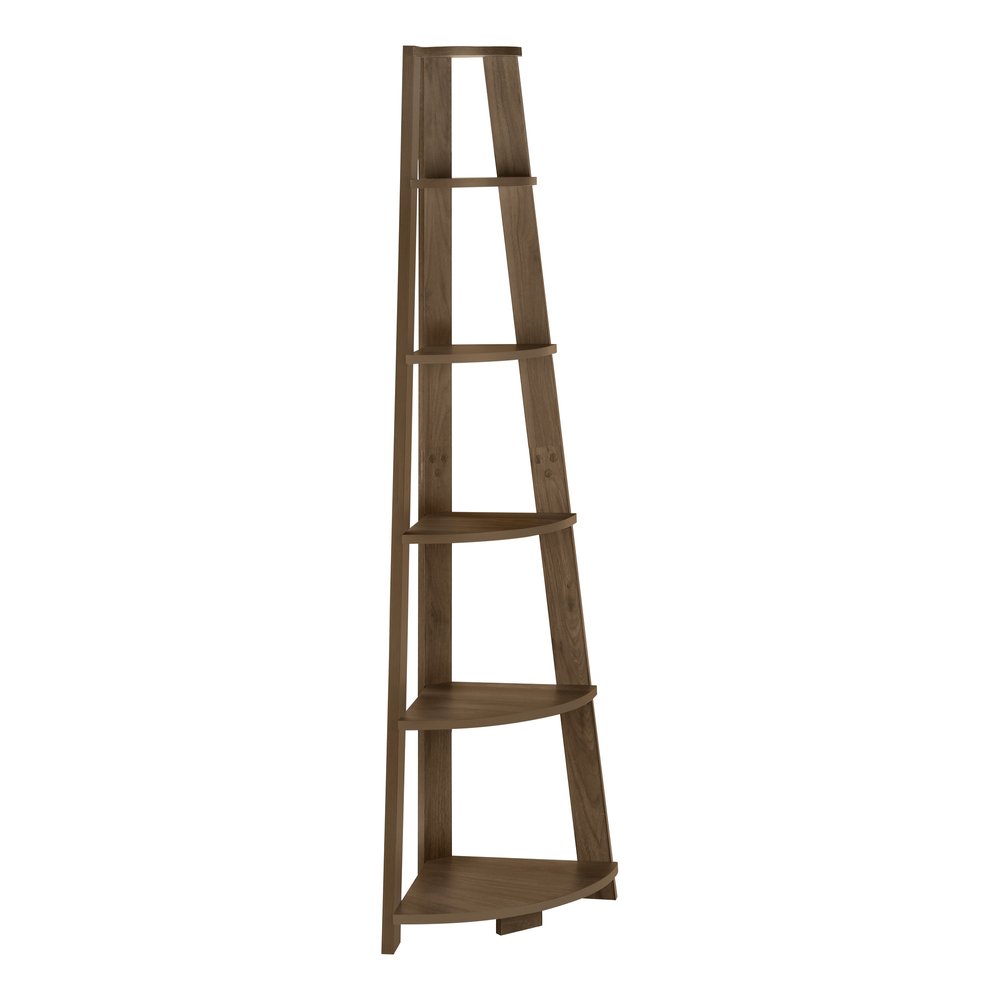 71" Dark Brown Wood Five Tier Corner Bookcase