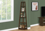71" Dark Brown Wood Five Tier Corner Bookcase