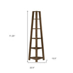 71" Dark Brown Wood Five Tier Corner Bookcase