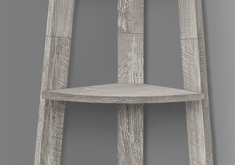 71" Gray Particle Board and Wood Five Tier Corner Bookcase