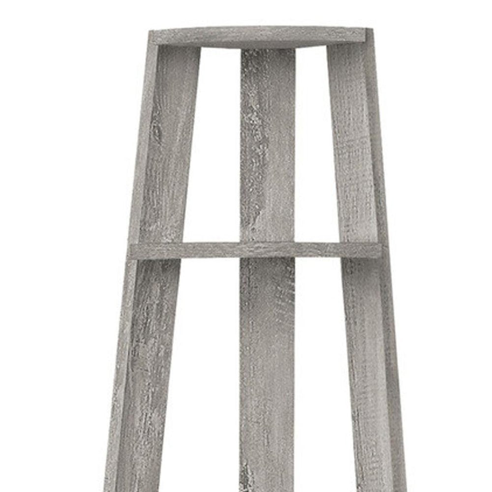 71" Gray Particle Board and Wood Five Tier Corner Bookcase