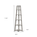 71" Gray Particle Board and Wood Five Tier Corner Bookcase