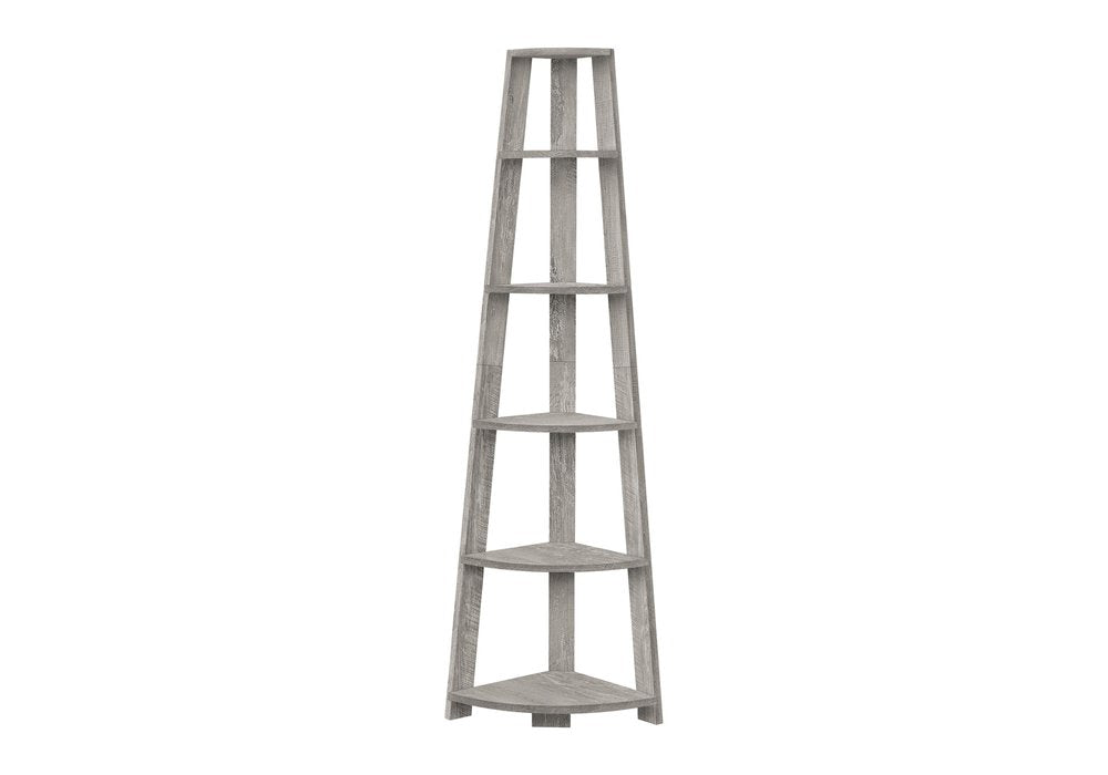 71" Gray Particle Board and Wood Five Tier Corner Bookcase