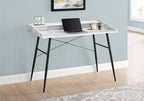 47" White and Black Faux Marble Wood and Iron Parsons Writing Desk