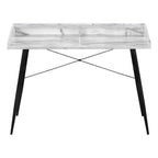 47" White and Black Faux Marble Wood and Iron Parsons Writing Desk