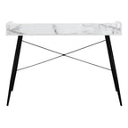 47" White and Black Faux Marble Wood and Iron Parsons Writing Desk