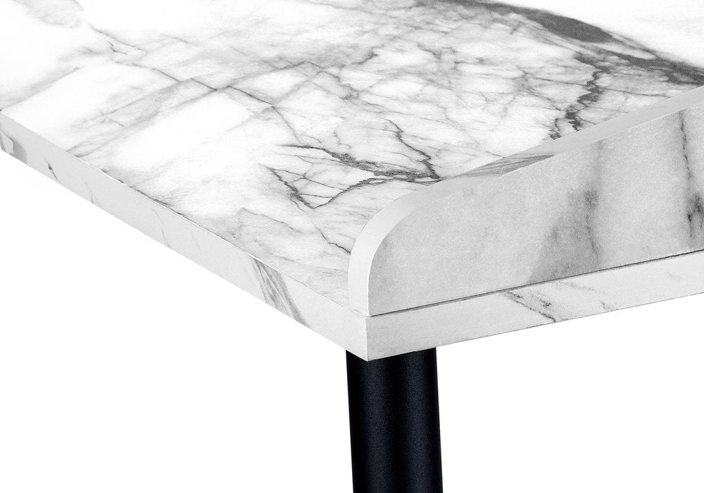 47" White and Black Faux Marble Wood and Iron Parsons Writing Desk