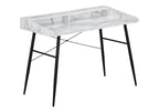 47" White and Black Faux Marble Wood and Iron Parsons Writing Desk