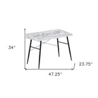 47" White and Black Faux Marble Wood and Iron Parsons Writing Desk