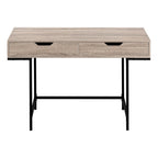 47" Taupe and Black Wood and Metal H-Shape Computer Desk With Two Drawers