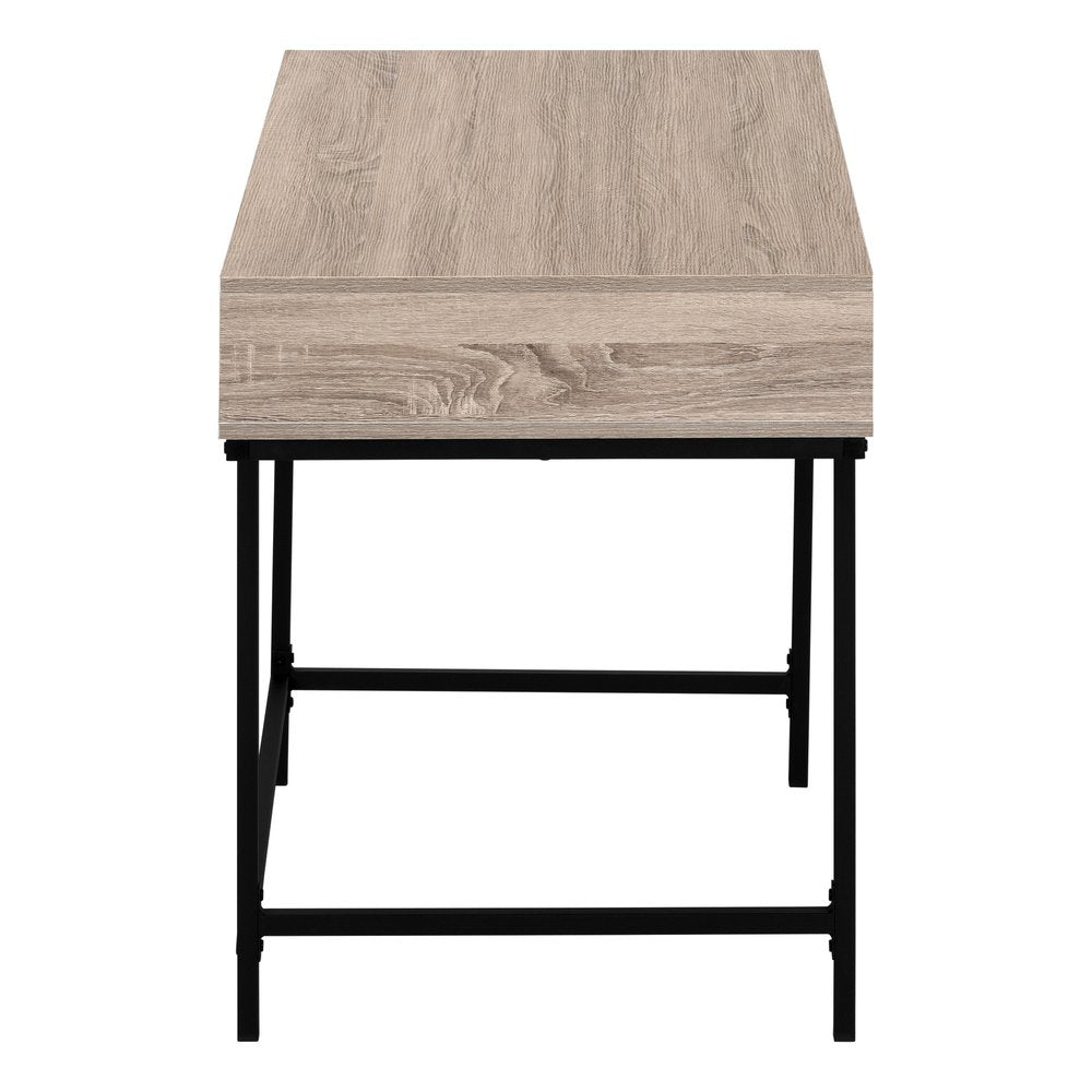 47" Taupe and Black Wood and Metal H-Shape Computer Desk With Two Drawers